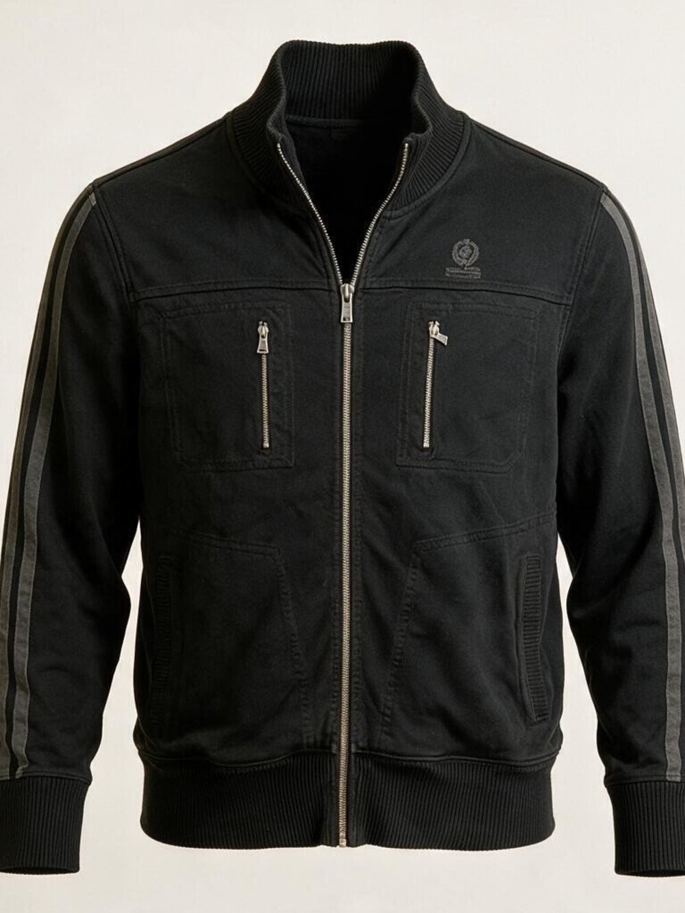 Express Full Zip Track Jacket Mens XL Black Gray Sleeve Stripes